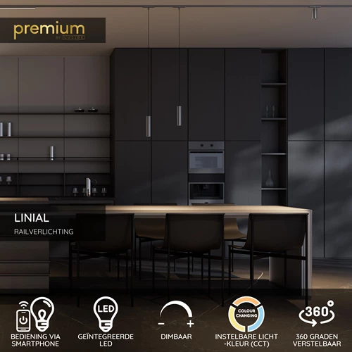 Lucide Premium LINIAL BIX Railspot - 1-fase Railsysteem / Smart Railverlichting - Smart - 48V Track - 1xLED - Mat Zwart Chroom - USP